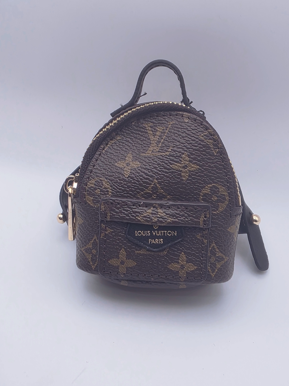 Upcycled Brown Monogram Mini Backpack Bag Keychain